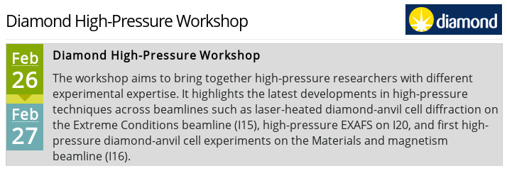 Diamond High-Pressure Workshop, 26/02/2019 - 27/02/2019