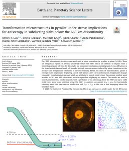 Gay et al, Transformation microstructures in pyrolite under stress: Implications for anisotropy in subducting slabs below the 660 km discontinuity (2023) Earth and Planetary Science Letters